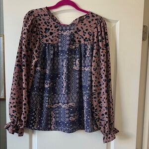 Andree Pink and Navy Patchwork Long Sleeve Top